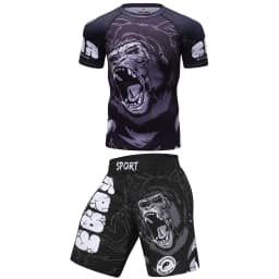 2 PCS Sports Suit Bjj Jiu Jitsu Gi Rashguard+MMA Shorts Muay Thai Pants Cool Boxing Grappling Wear Gym Fitness Running Clothes