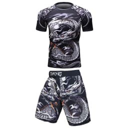 2 PCS Sports Suit Bjj Jiu Jitsu Gi Rashguard+MMA Shorts Muay Thai Pants Cool Boxing Grappling Wear Gym Fitness Running Clothes