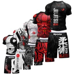 2 PCS Sports Suit Bjj Jiu Jitsu Gi Rashguard+MMA Shorts Muay Thai Pants Cool Boxing Grappling Wear Gym Fitness Running Clothes