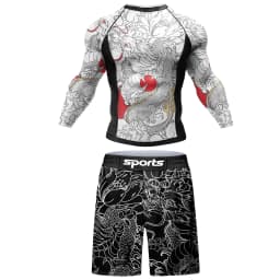 2 PCS Sports Suit Bjj Jiu Jitsu Gi Rashguard+MMA Shorts Muay Thai Pants Cool Boxing Grappling Wear Gym Fitness Running Clothes