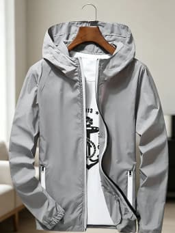 Men's Premium Lightweight Hooded Windbreaker, Quick-Dry Full-Zip Casual Jacket with Zipper Pockets for Street & Outdoor Wear