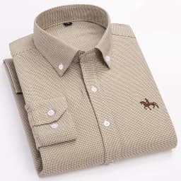 Quality 100% Cotton Oxford Shirt For Mens Long Sleeve Casual Business Regular-Fit Formal Dress Shirts Social Blouse Male Clothes