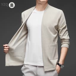New Men's Business Casual Long Sleeved Solid Color Cloak Jacket Knitted Comfortable and Fashionable All Season Versatile Top