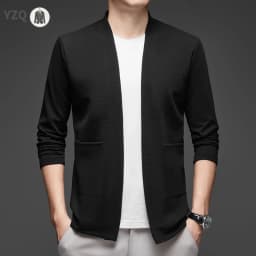 New Men's Business Casual Long Sleeved Solid Color Cloak Jacket Knitted Comfortable and Fashionable All Season Versatile Top