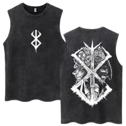 Washed Anime Berserk Guts Tank Tops Swordsman Gatsu Sacrifice Zodd Harajuku Vests Men Women Loose Cotton Y2k Sleeveless T Shirt