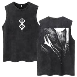 Washed Anime Berserk Guts Tank Tops Swordsman Gatsu Sacrifice Zodd Harajuku Vests Men Women Loose Cotton Y2k Sleeveless T Shirt