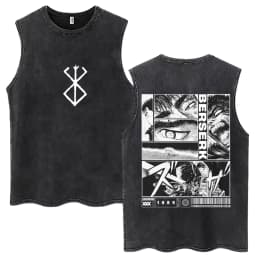 Washed Anime Berserk Guts Tank Tops Swordsman Gatsu Sacrifice Zodd Harajuku Vests Men Women Loose Cotton Y2k Sleeveless T Shirt