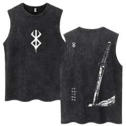 Washed Anime Berserk Guts Tank Tops Swordsman Gatsu Sacrifice Zodd Harajuku Vests Men Women Loose Cotton Y2k Sleeveless T Shirt