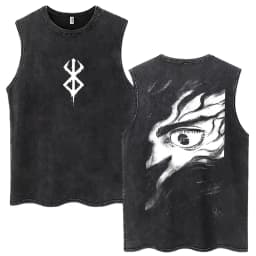 Washed Anime Berserk Guts Tank Tops Swordsman Gatsu Sacrifice Zodd Harajuku Vests Men Women Loose Cotton Y2k Sleeveless T Shirt