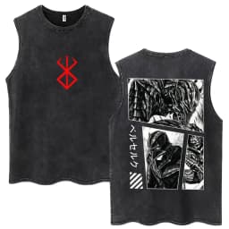 Washed Anime Berserk Guts Tank Tops Swordsman Gatsu Sacrifice Zodd Harajuku Vests Men Women Loose Cotton Y2k Sleeveless T Shirt