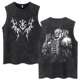 Washed Anime Berserk Guts Tank Tops Swordsman Gatsu Sacrifice Zodd Harajuku Vests Men Women Loose Cotton Y2k Sleeveless T Shirt