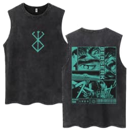 Washed Anime Berserk Guts Tank Tops Swordsman Gatsu Sacrifice Zodd Harajuku Vests Men Women Loose Cotton Y2k Sleeveless T Shirt