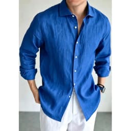 Men's Linen Shirt Cotton Blend Long Sleeve Button Down Casual Loose Fit Summer Breathable Tops Old Money Aesthetic Solid Color