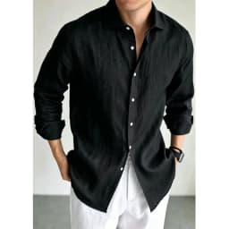 Men's Linen Shirt Cotton Blend Long Sleeve Button Down Casual Loose Fit Summer Breathable Tops Old Money Aesthetic Solid Color