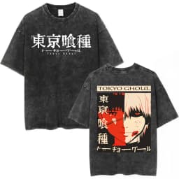 Vintage Washed Anime Tokyo Ghoul Spider Lily T Shirt Manga Cool Ken Kaneki Eyes T-shirts Oversized Gothic Short Sleeve T Shirts