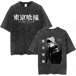 Vintage Washed Anime Tokyo Ghoul Spider Lily T Shirt Manga Cool Ken Kaneki Eyes T-shirts Oversized Gothic Short Sleeve T Shirts