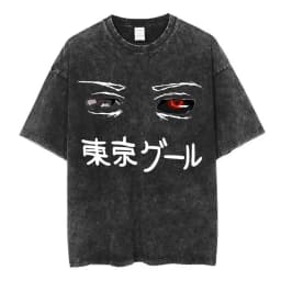 Vintage Washed Anime Tokyo Ghoul Spider Lily T Shirt Manga Cool Ken Kaneki Eyes T-shirts Oversized Gothic Short Sleeve T Shirts