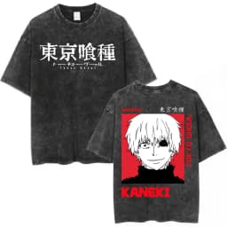 Vintage Washed Anime Tokyo Ghoul Spider Lily T Shirt Manga Cool Ken Kaneki Eyes T-shirts Oversized Gothic Short Sleeve T Shirts