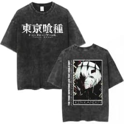 Vintage Washed Anime Tokyo Ghoul Spider Lily T Shirt Manga Cool Ken Kaneki Eyes T-shirts Oversized Gothic Short Sleeve T Shirts