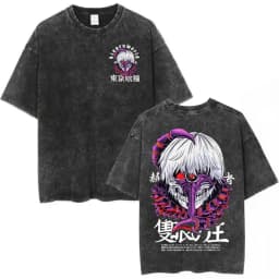 Vintage Washed Anime Tokyo Ghoul Spider Lily T Shirt Manga Cool Ken Kaneki Eyes T-shirts Oversized Gothic Short Sleeve T Shirts