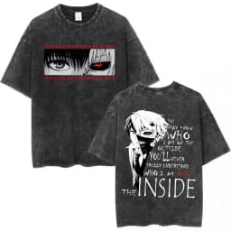 Vintage Washed Anime Tokyo Ghoul Spider Lily T Shirt Manga Cool Ken Kaneki Eyes T-shirts Oversized Gothic Short Sleeve T Shirts
