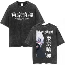 Vintage Washed Anime Tokyo Ghoul Spider Lily T Shirt Manga Cool Ken Kaneki Eyes T-shirts Oversized Gothic Short Sleeve T Shirts