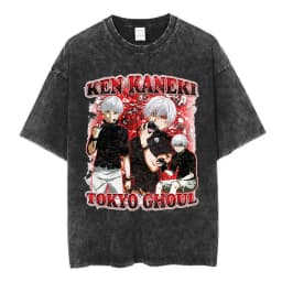 Vintage Washed Anime Tokyo Ghoul Spider Lily T Shirt Manga Cool Ken Kaneki Eyes T-shirts Oversized Gothic Short Sleeve T Shirts