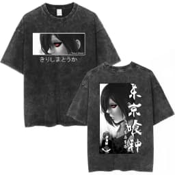 Vintage Washed Anime Tokyo Ghoul Spider Lily T Shirt Manga Cool Ken Kaneki Eyes T-shirts Oversized Gothic Short Sleeve T Shirts