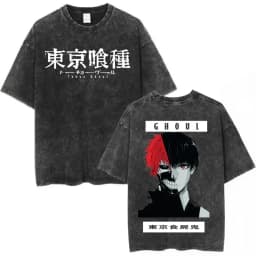 Vintage Washed Anime Tokyo Ghoul Spider Lily T Shirt Manga Cool Ken Kaneki Eyes T-shirts Oversized Gothic Short Sleeve T Shirts