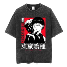 Vintage Washed Anime Tokyo Ghoul Spider Lily T Shirt Manga Cool Ken Kaneki Eyes T-shirts Oversized Gothic Short Sleeve T Shirts