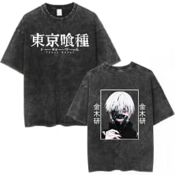 Vintage Washed Anime Tokyo Ghoul Spider Lily T Shirt Manga Cool Ken Kaneki Eyes T-shirts Oversized Gothic Short Sleeve T Shirts