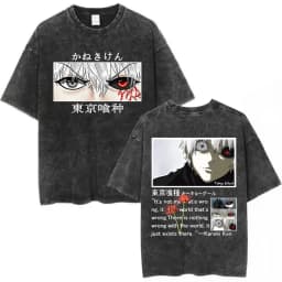 Vintage Washed Anime Tokyo Ghoul Spider Lily T Shirt Manga Cool Ken Kaneki Eyes T-shirts Oversized Gothic Short Sleeve T Shirts