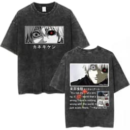 Vintage Washed Anime Tokyo Ghoul Spider Lily T Shirt Manga Cool Ken Kaneki Eyes T-shirts Oversized Gothic Short Sleeve T Shirts