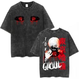 Vintage Washed Anime Tokyo Ghoul Spider Lily T Shirt Manga Cool Ken Kaneki Eyes T-shirts Oversized Gothic Short Sleeve T Shirts
