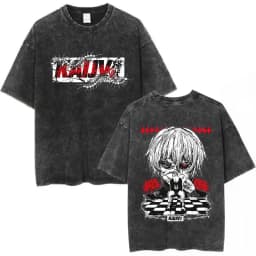 Vintage Washed Anime Tokyo Ghoul Spider Lily T Shirt Manga Cool Ken Kaneki Eyes T-shirts Oversized Gothic Short Sleeve T Shirts