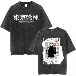 Vintage Washed Anime Tokyo Ghoul Spider Lily T Shirt Manga Cool Ken Kaneki Eyes T-shirts Oversized Gothic Short Sleeve T Shirts