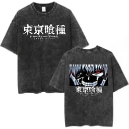 Vintage Washed Anime Tokyo Ghoul Spider Lily T Shirt Manga Cool Ken Kaneki Eyes T-shirts Oversized Gothic Short Sleeve T Shirts