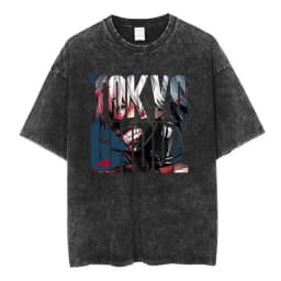 Vintage Washed Anime Tokyo Ghoul Spider Lily T Shirt Manga Cool Ken Kaneki Eyes T-shirts Oversized Gothic Short Sleeve T Shirts