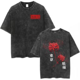 Vintage Washed Anime Tokyo Ghoul Spider Lily T Shirt Manga Cool Ken Kaneki Eyes T-shirts Oversized Gothic Short Sleeve T Shirts