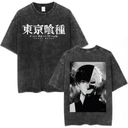 Vintage Washed Anime Tokyo Ghoul Spider Lily T Shirt Manga Cool Ken Kaneki Eyes T-shirts Oversized Gothic Short Sleeve T Shirts