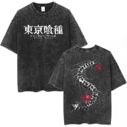 Vintage Washed Anime Tokyo Ghoul Spider Lily T Shirt Manga Cool Ken Kaneki Eyes T-shirts Oversized Gothic Short Sleeve T Shirts