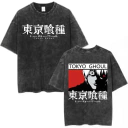 Vintage Washed Anime Tokyo Ghoul Spider Lily T Shirt Manga Cool Ken Kaneki Eyes T-shirts Oversized Gothic Short Sleeve T Shirts