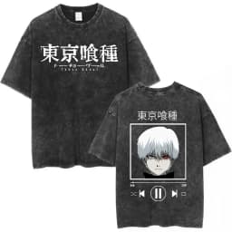 Vintage Washed Anime Tokyo Ghoul Spider Lily T Shirt Manga Cool Ken Kaneki Eyes T-shirts Oversized Gothic Short Sleeve T Shirts