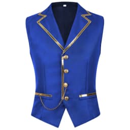Men's Black Satin Suit Vest with Gold Trim and Chain - Formal Waistcoat for Wedding, Party, Prom - Slim Fit Tuxedo Vest