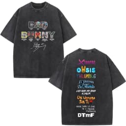 Rapper Bad Bunny Washed Vintage T-shirt Debi Tirar Mas Fotos DTMF World Tour T Shirts Men's Fashion Hip Hop T-shirts Streetwear
