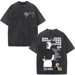 Rapper Bad Bunny Washed Vintage T-shirt Debi Tirar Mas Fotos DTMF World Tour T Shirts Men's Fashion Hip Hop T-shirts Streetwear