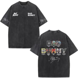 Rapper Bad Bunny Washed Vintage T-shirt Debi Tirar Mas Fotos DTMF World Tour T Shirts Men's Fashion Hip Hop T-shirts Streetwear