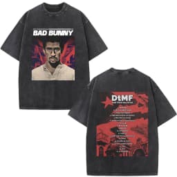 Rapper Bad Bunny Washed Vintage T-shirt Debi Tirar Mas Fotos DTMF World Tour T Shirts Men's Fashion Hip Hop T-shirts Streetwear