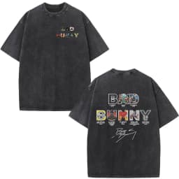 Rapper Bad Bunny Washed Vintage T-shirt Debi Tirar Mas Fotos DTMF World Tour T Shirts Men's Fashion Hip Hop T-shirts Streetwear