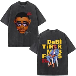 Rapper Bad Bunny Washed Vintage T-shirt Debi Tirar Mas Fotos DTMF World Tour T Shirts Men's Fashion Hip Hop T-shirts Streetwear